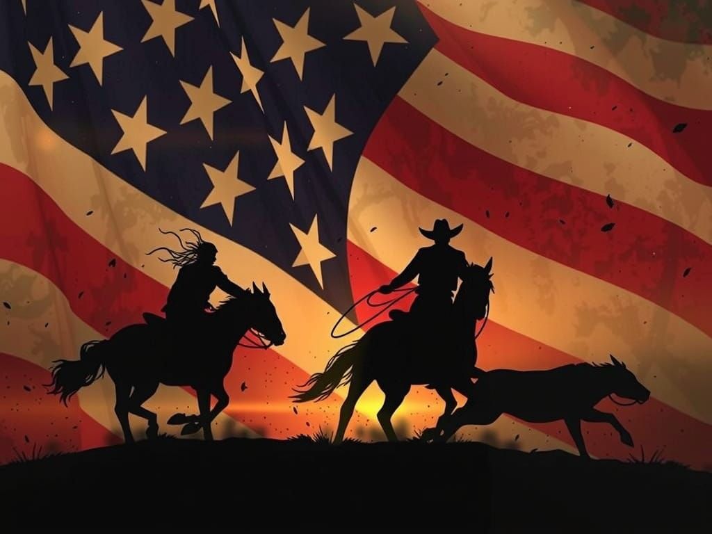 Cowboy Rides Motorcycle in Desert Sunset, Syd Mead Style