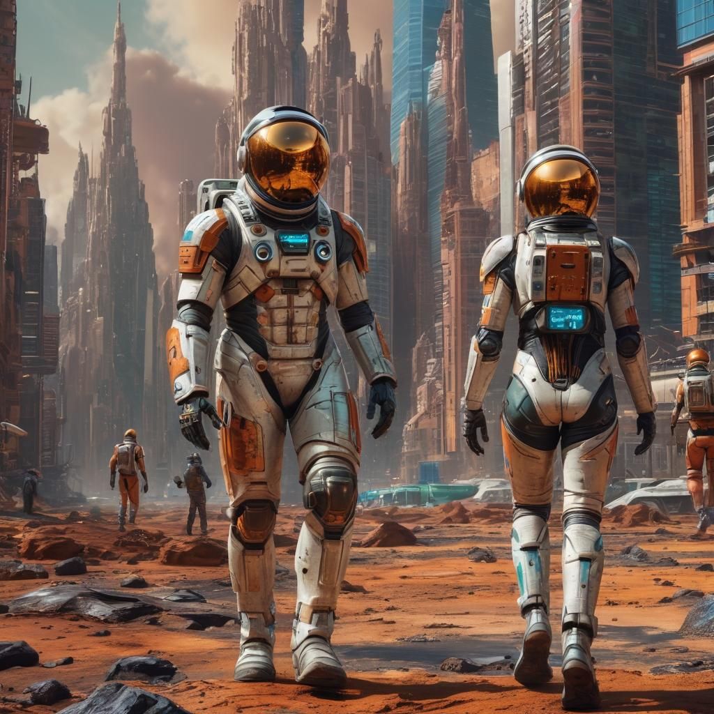 Futuristic Mars Cityscape in Acrylic Style