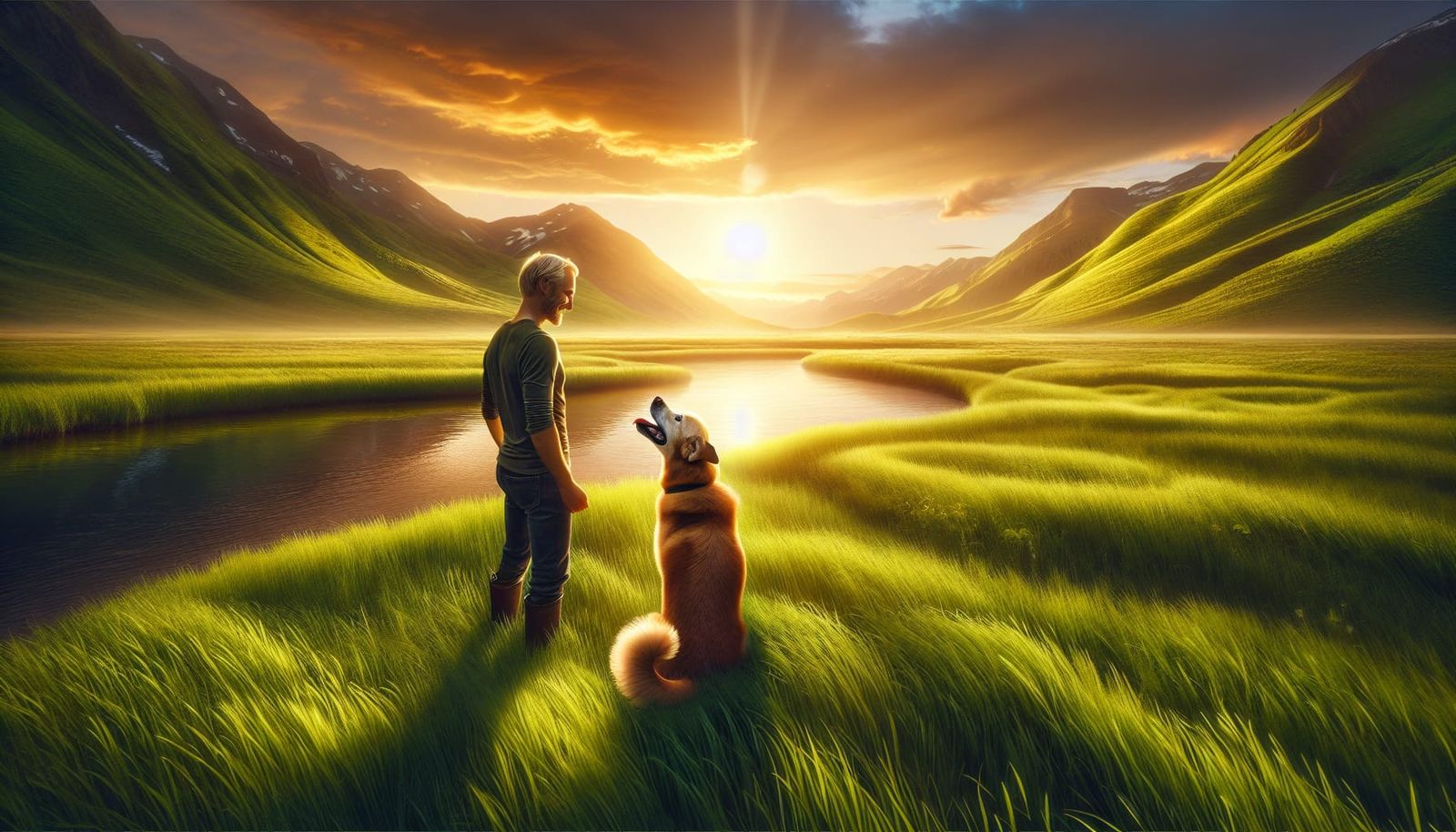 Loyal Dog Radiates Warmth in Green Field