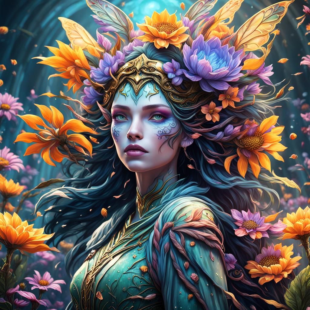 Fantastical Flower Nymph in Detailed Matte Painting
