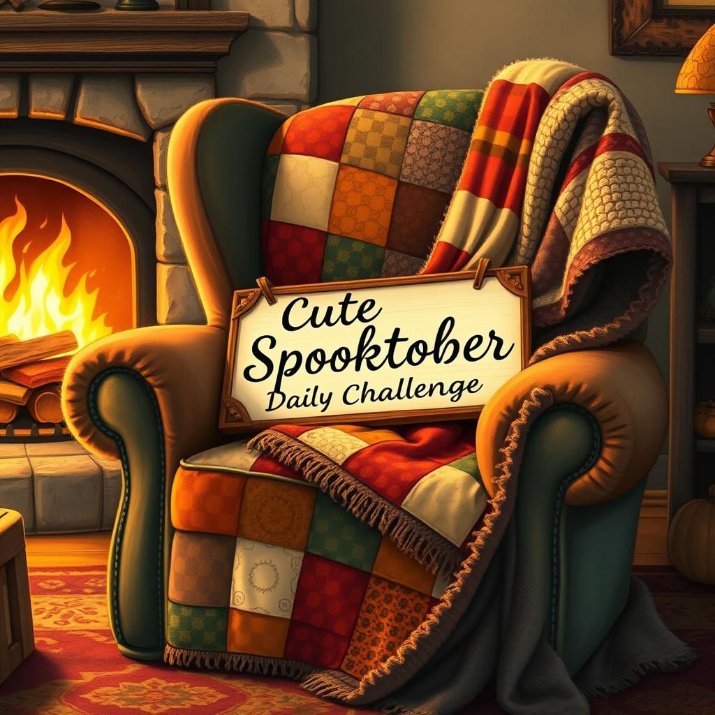 Cozy Spooktober Armchair by Fireplace in Storybook Style