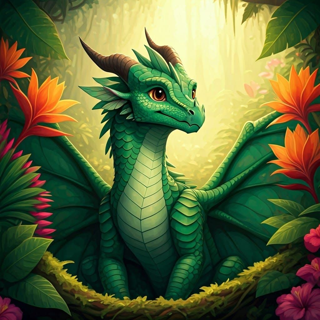 Fantasy Jungle Scene with Leafwing Dragonet in Detailed Matt...