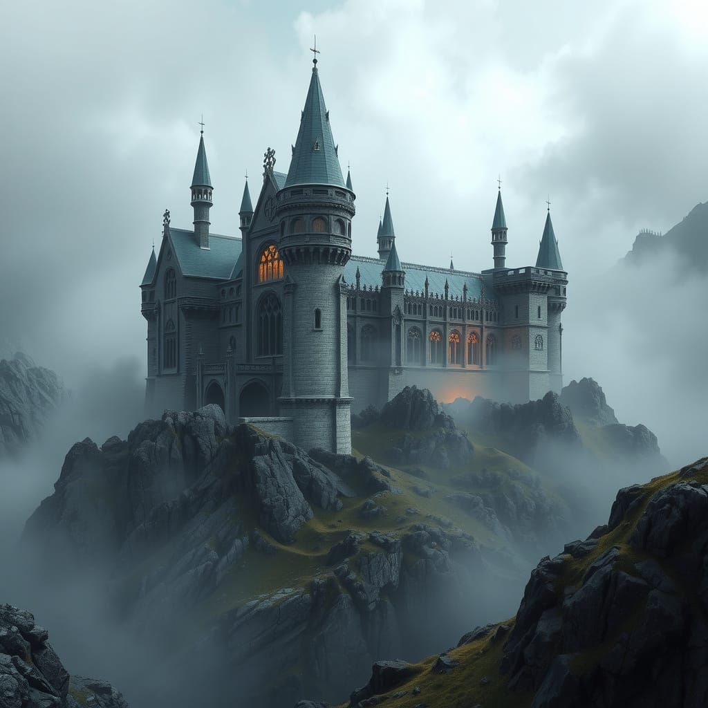 Epic Gothic Castle in Misty Stone Valley