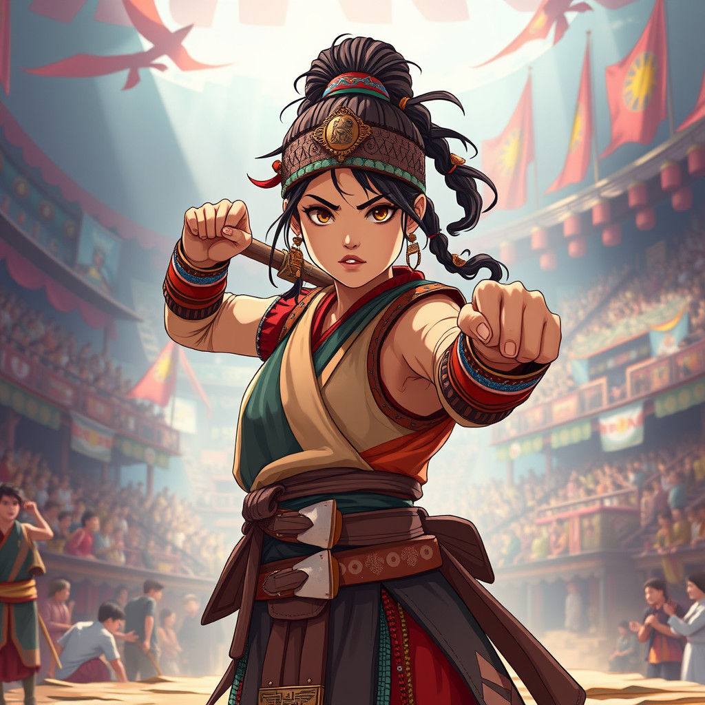 Nepalese Fighter in Anime Style Tournament Arena