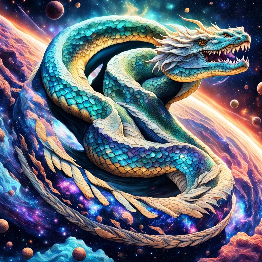 Leviathan Snake Dragon in Celestial Cosmos: Astral Illustrat...