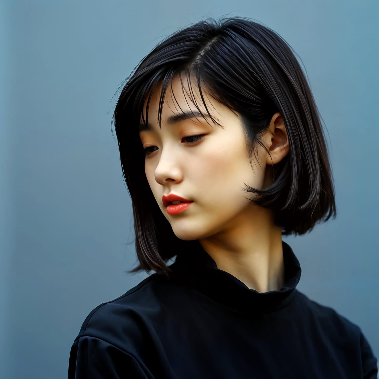 Shy Young Japanese Woman in Profile