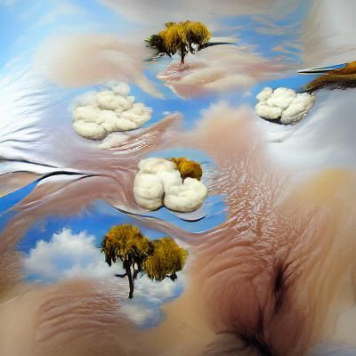 Hyperrealistic Dreamscape of Milk Ponds and Silk Clouds