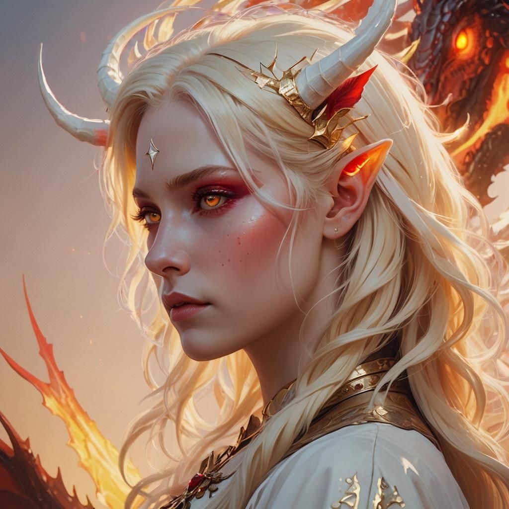 Girl with Horns and Striking Red Eyes