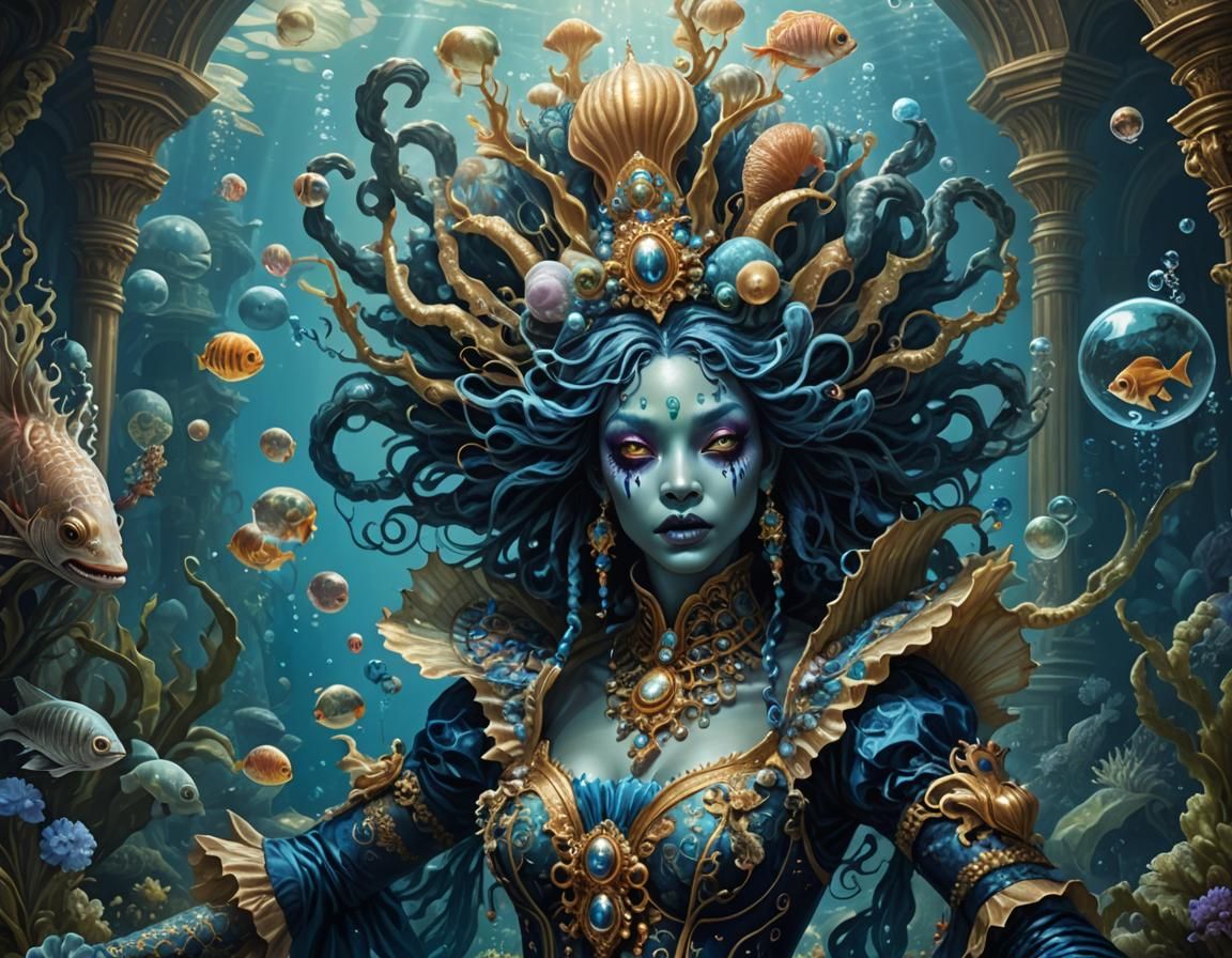 Baroque Alien Queen in Underwater Palace