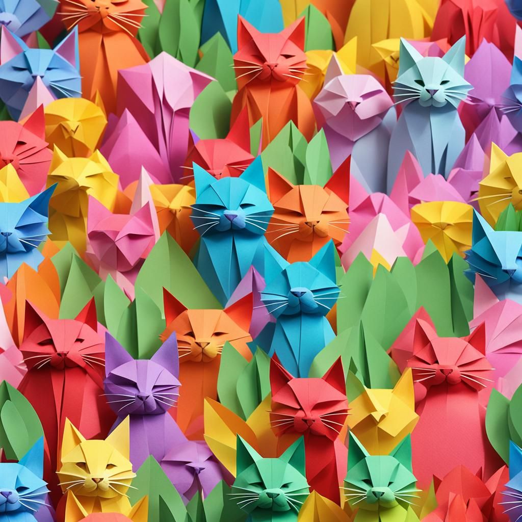 Rainbow Sky with Origami Animals and Tulips