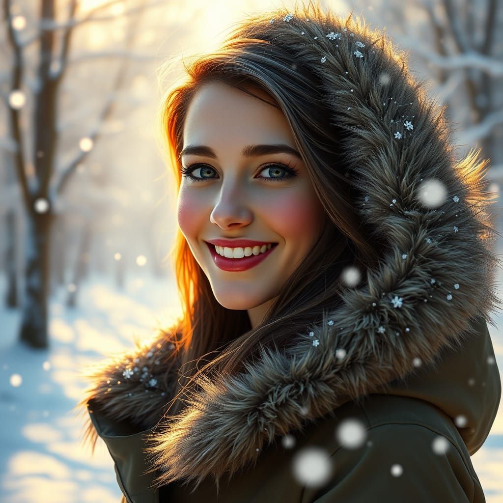 Serene Snow Maiden in Ethereal Landscape