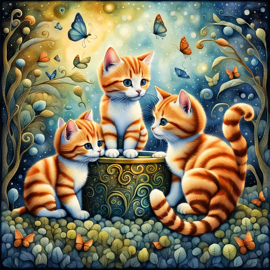 Playful Baby Cats in a Magical Fairytale World