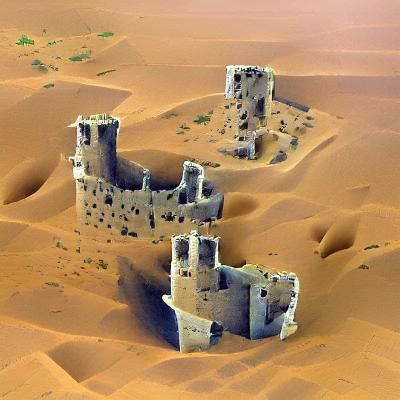 Ruins of a medieval castle in a desert