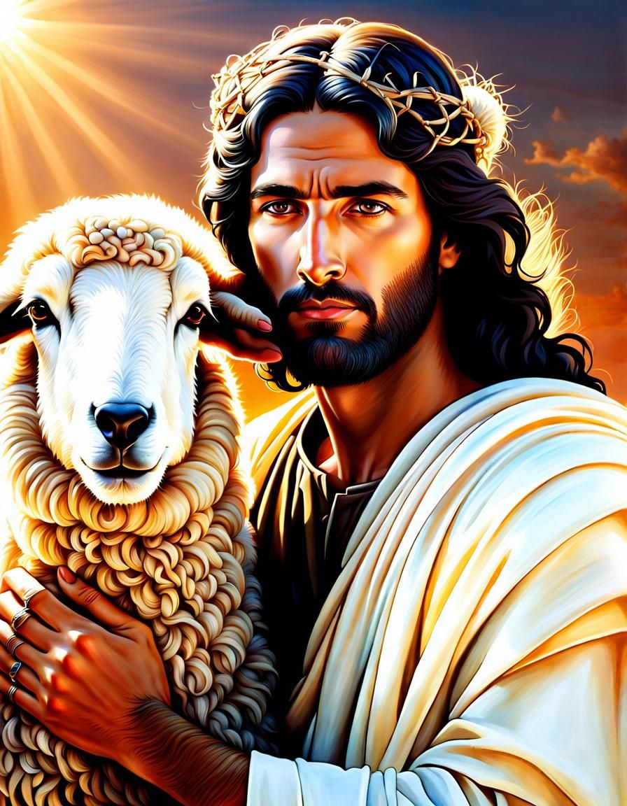 Compassionate Jesus Christ Shepherd: Hyperrealistic Photogra...