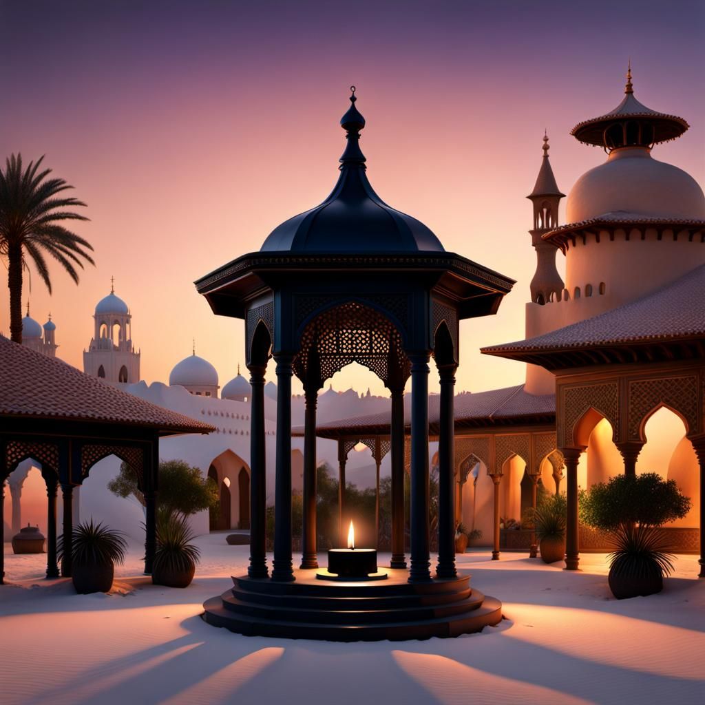 Moorish Village Gazebo: Black Candle at Twilight