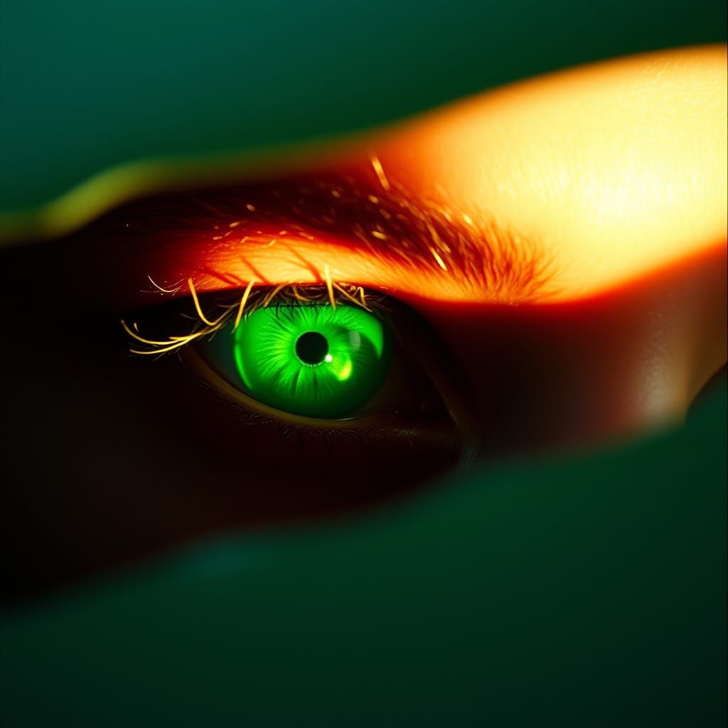 Ethereal Green Eyes in Cinematic Film Still