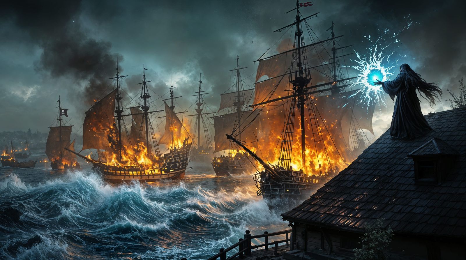 Pirate Dock Inferno in Epic Fantasy Style