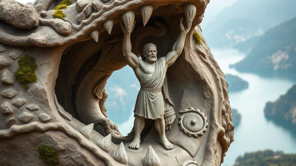 Ancient Mountain Lake Sculpture Reveals Strong Man Inside Dr...