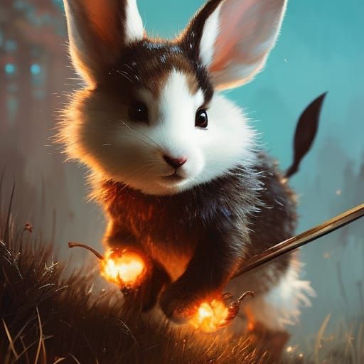 Adorable Bunny Knight of Carrots in Flames