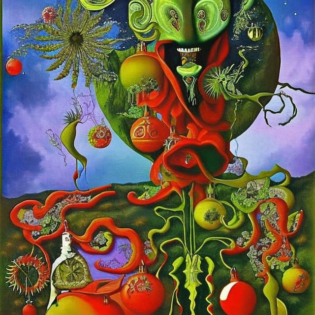 Surreal Venus Flytrap Christmas Scene in Dystopia