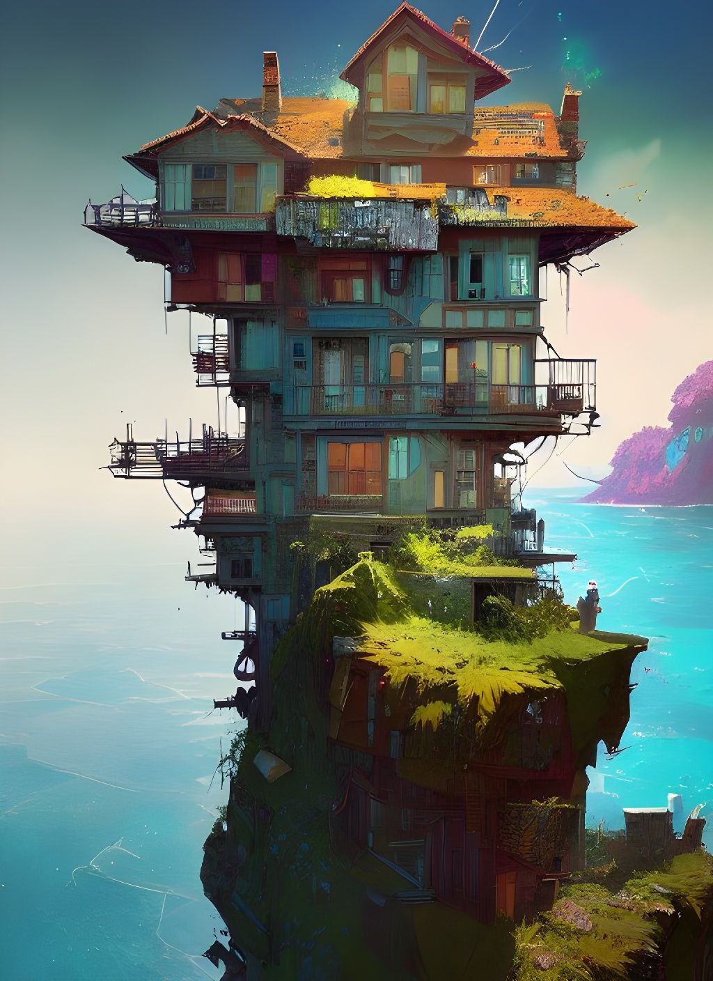 Coastal Cliff House in Digital Illustration