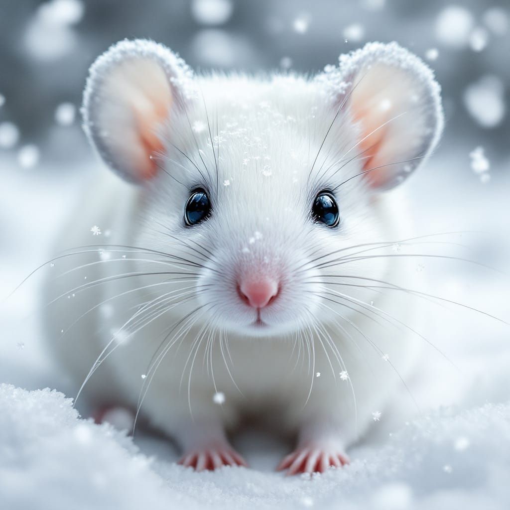 White Mouse in Snowy Landscape Portrait
