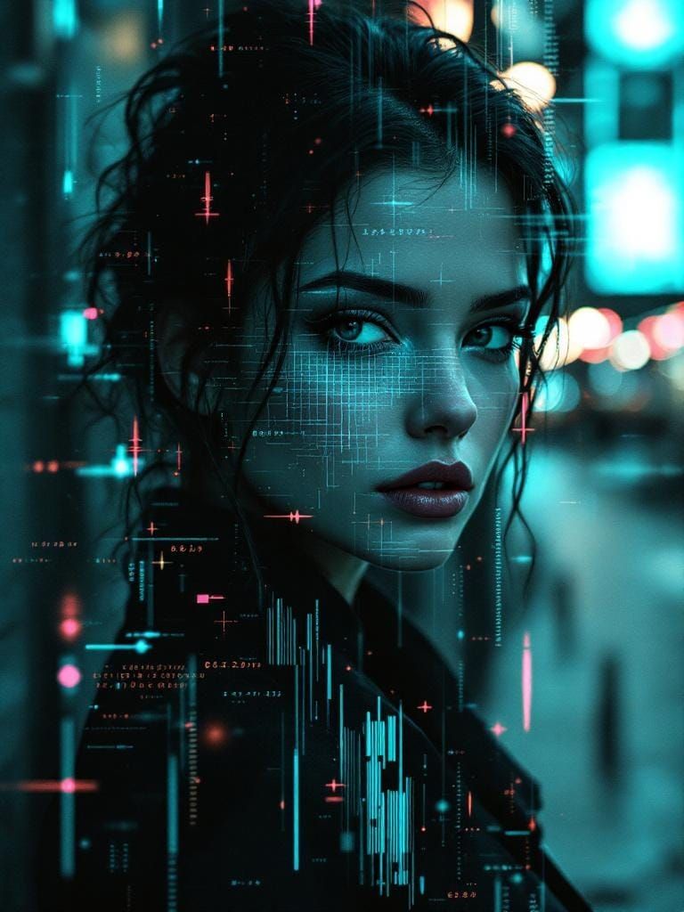 Glitch Photo of Woman with Fractal Overlays