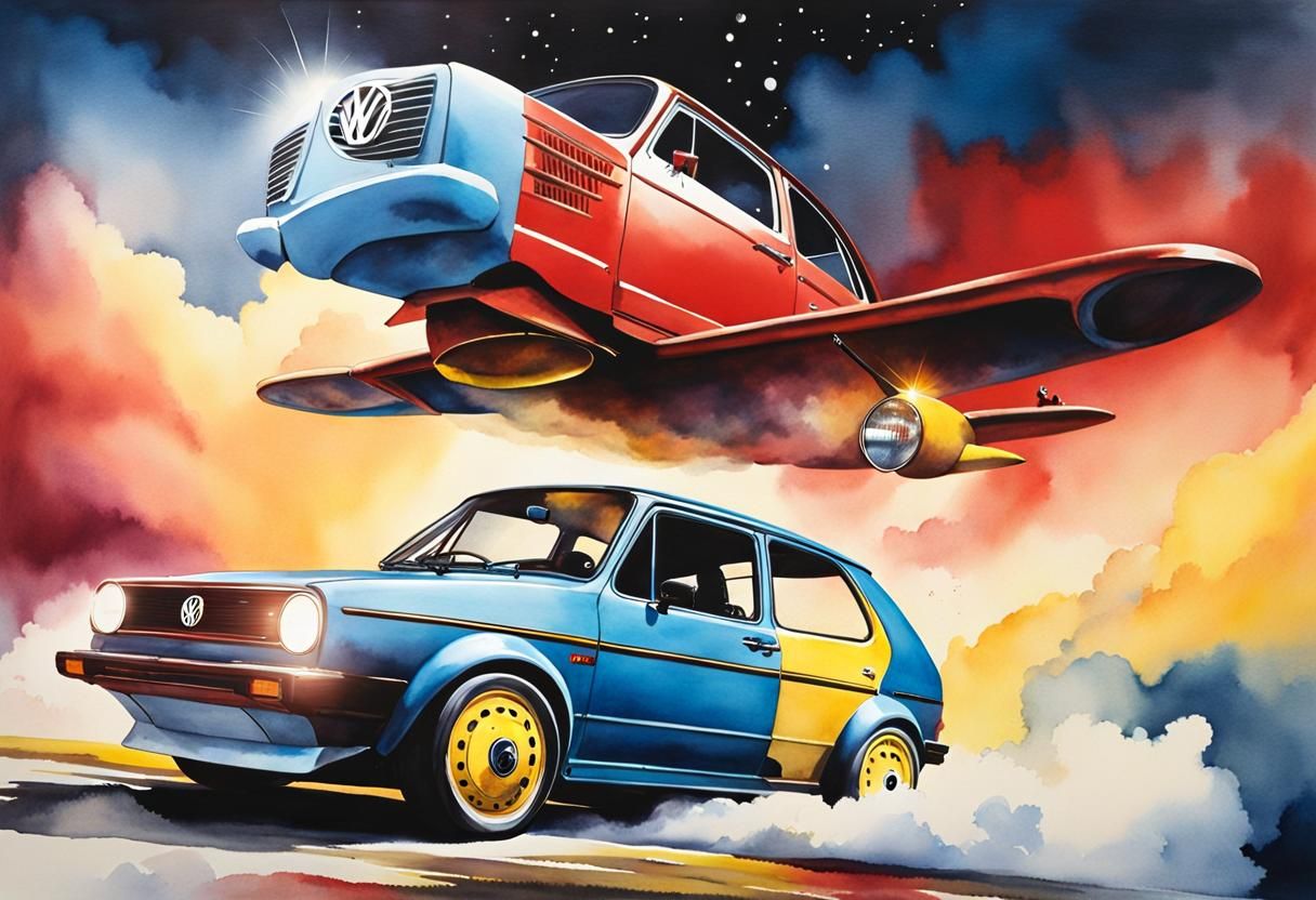Car VW model Golf_1 with accompanying aircraft