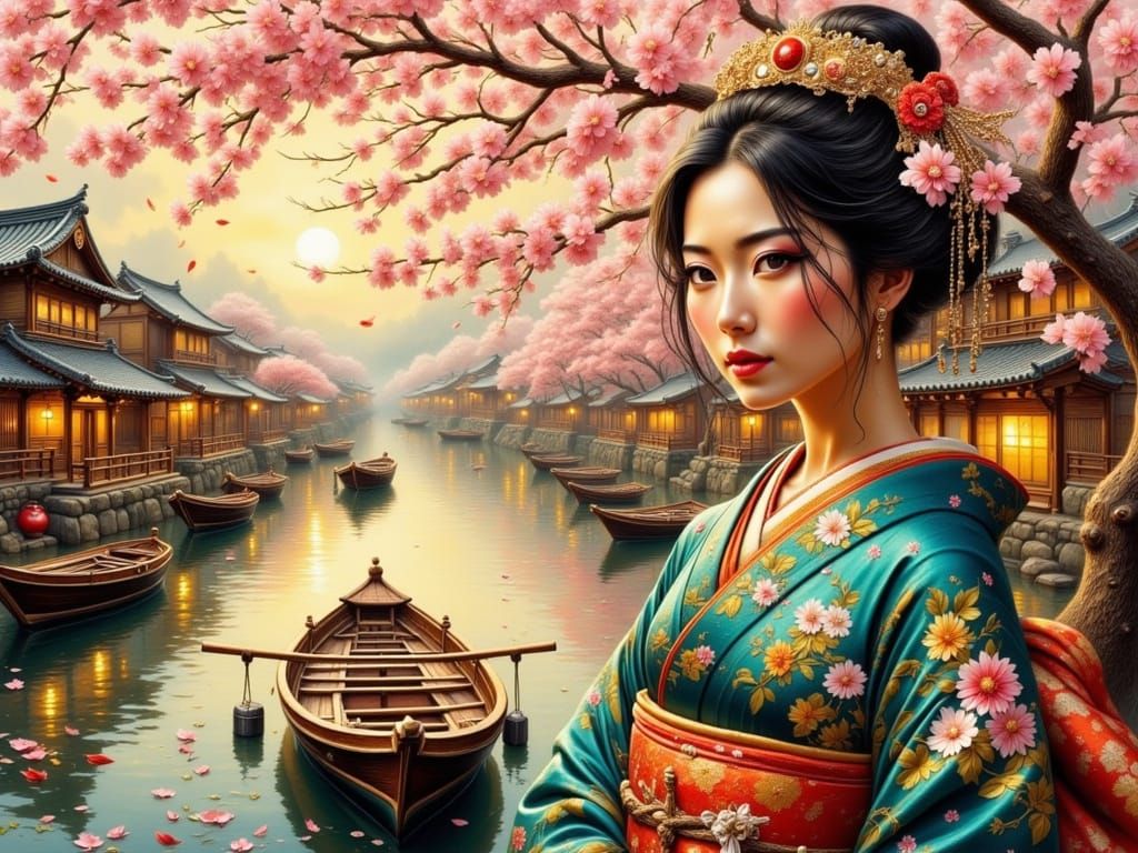 Dreamy Japanese Samurai Lady in Traditional Kimono