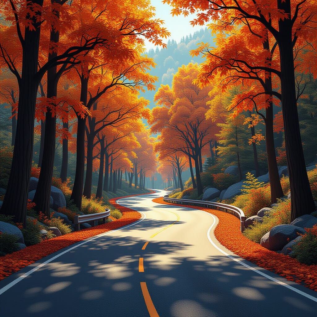 A winding road lined with trees during autumn 19