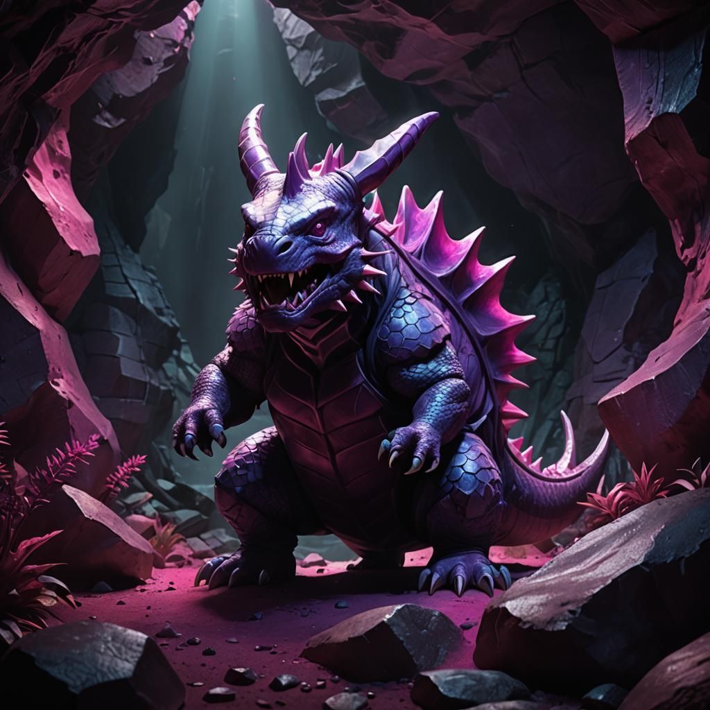 Roaring Nidoking in Magenta Cave, Photo-Realistic Close-Up