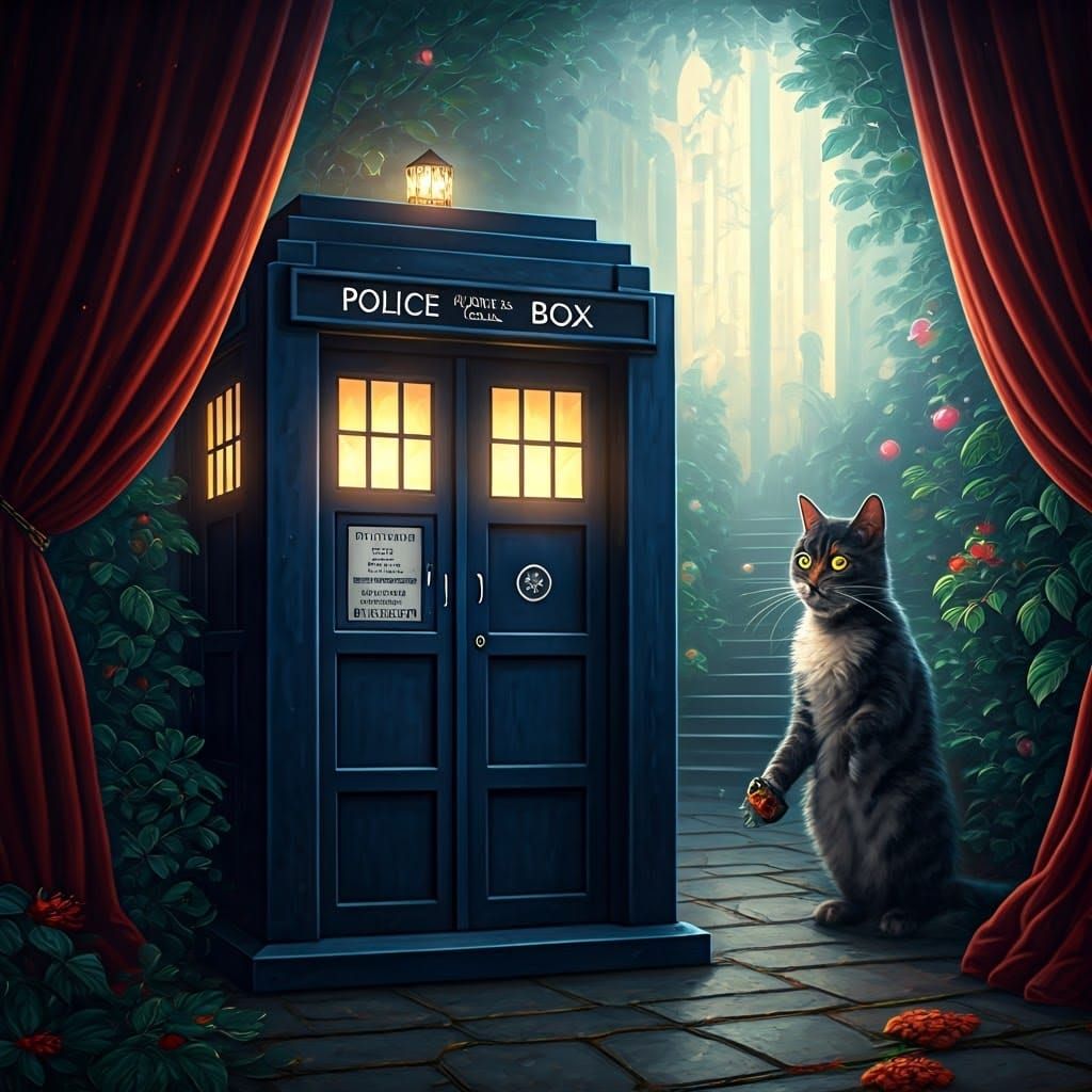 Whimsical Feline Realm in a Dreamy Time Machine