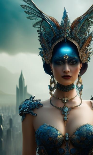 Fantasy Mask Queen Portrait in Airbrush Art Style