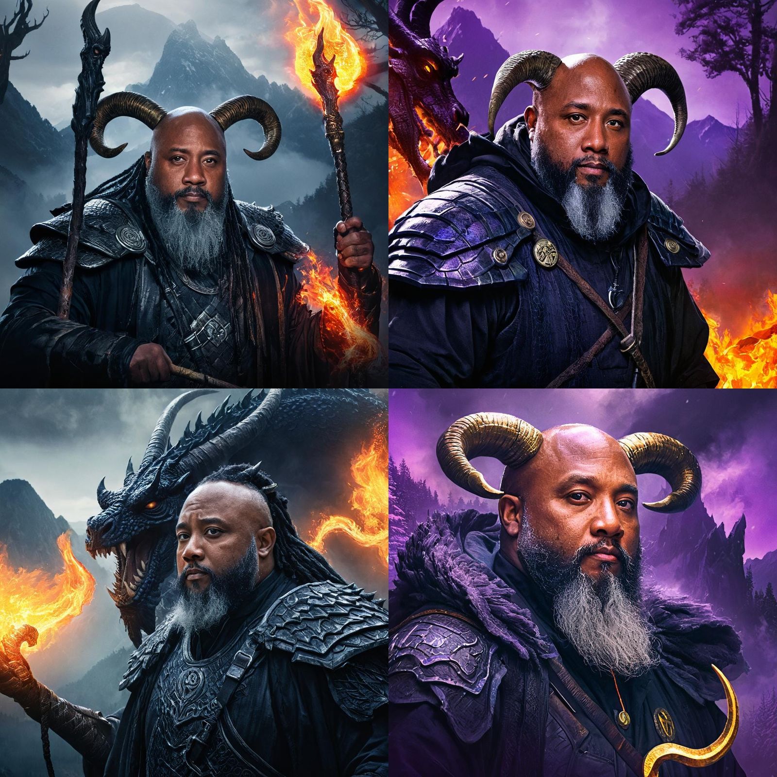 Warrior Wizard with Dragon in Dark Fantasy Style