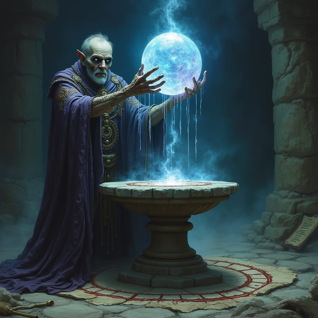 Mysterious Underworld Sanctum with Levitating Artifact and D...