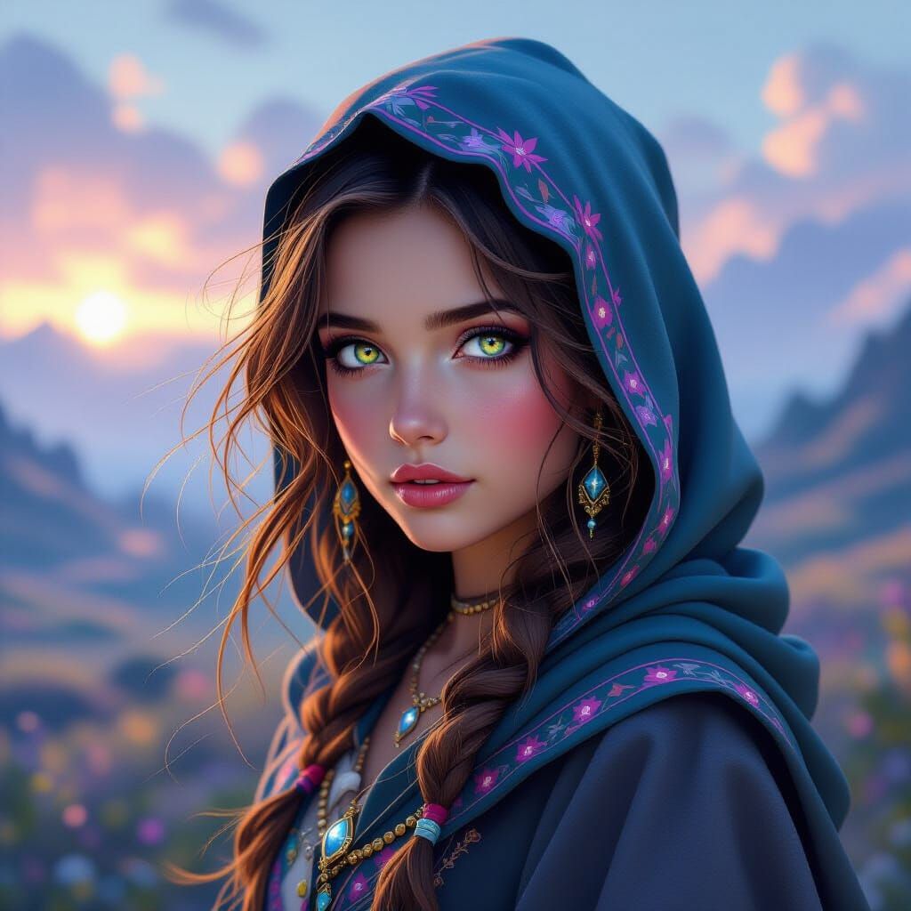 Mystical Girl in Dreamlike Landscape, Digital Art