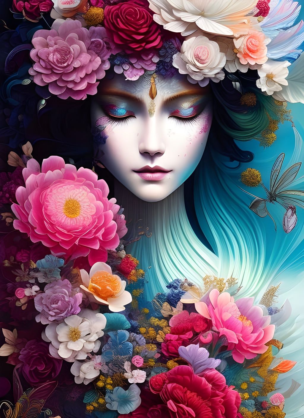 Glassy Peony Winds: Elaborate Ink Illustration