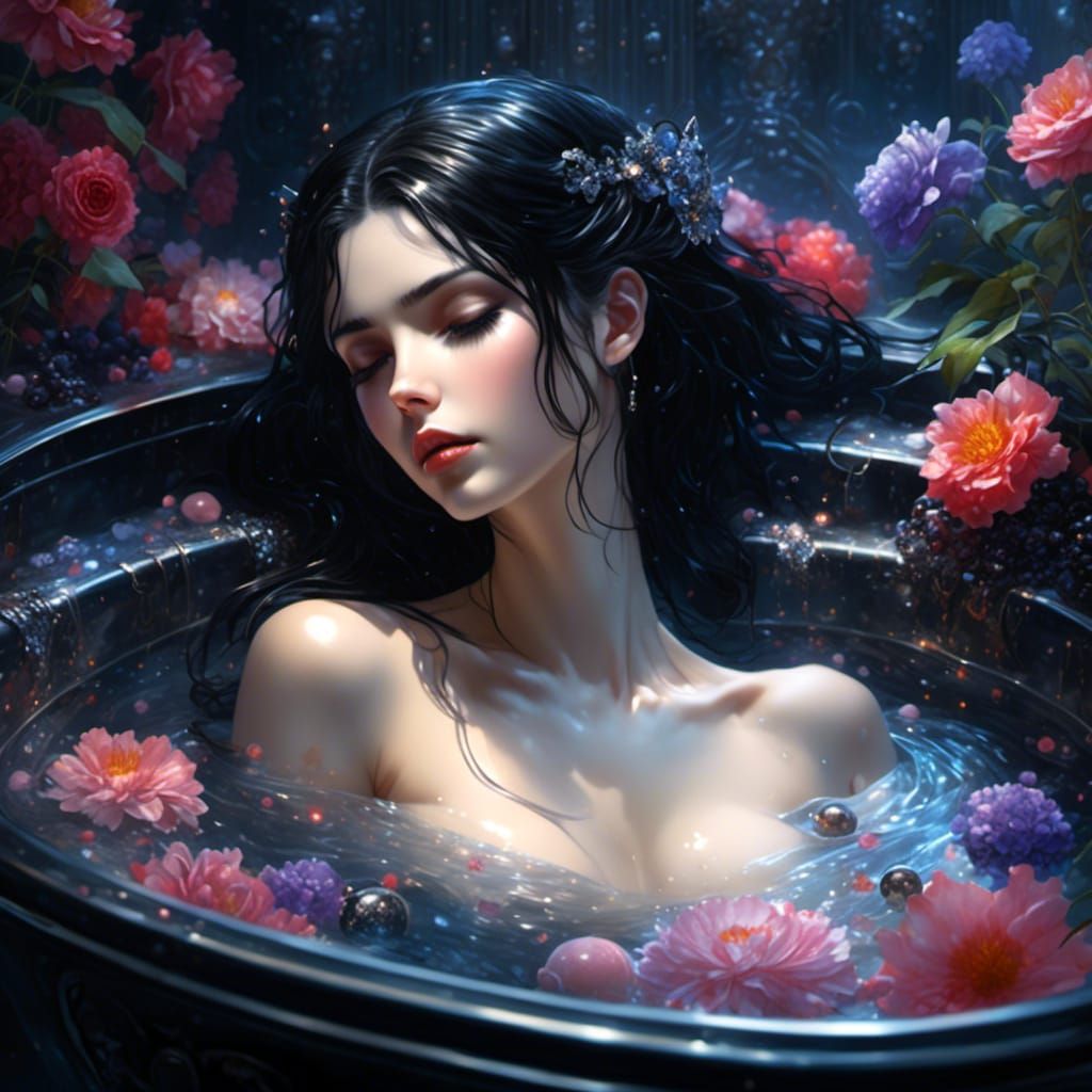 Gothic Noir Portrait of a Bather with Hyperreal Details