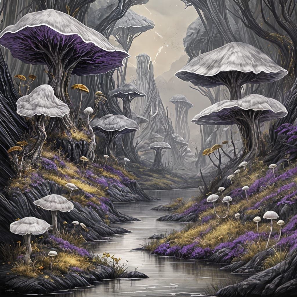 Dark Fantasy Landscape with Fungal Growths