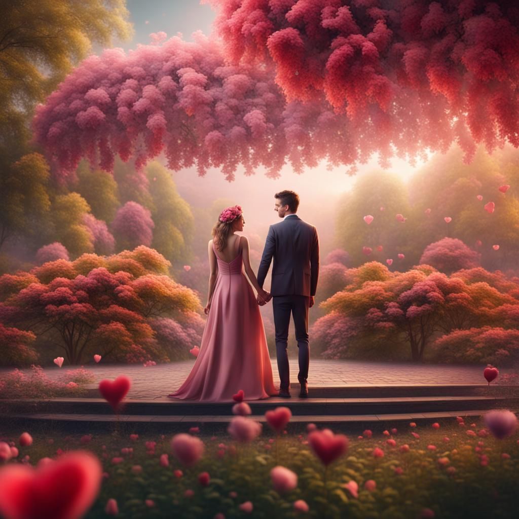 Valentine's Day Park Outing: Cinematic Digital Painting