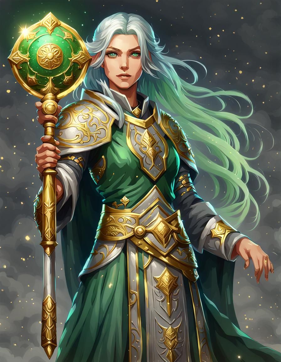 Aasimar Cleric with Golden Mace Digital Painting