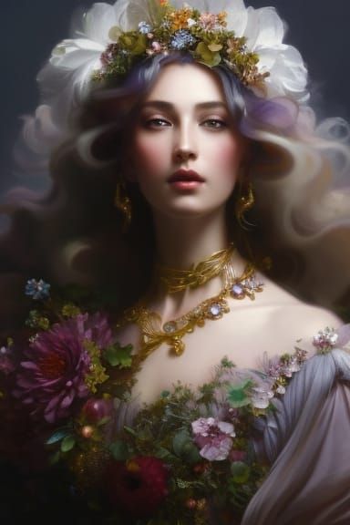 Rococo Lady with Flowers and Gems Portrait