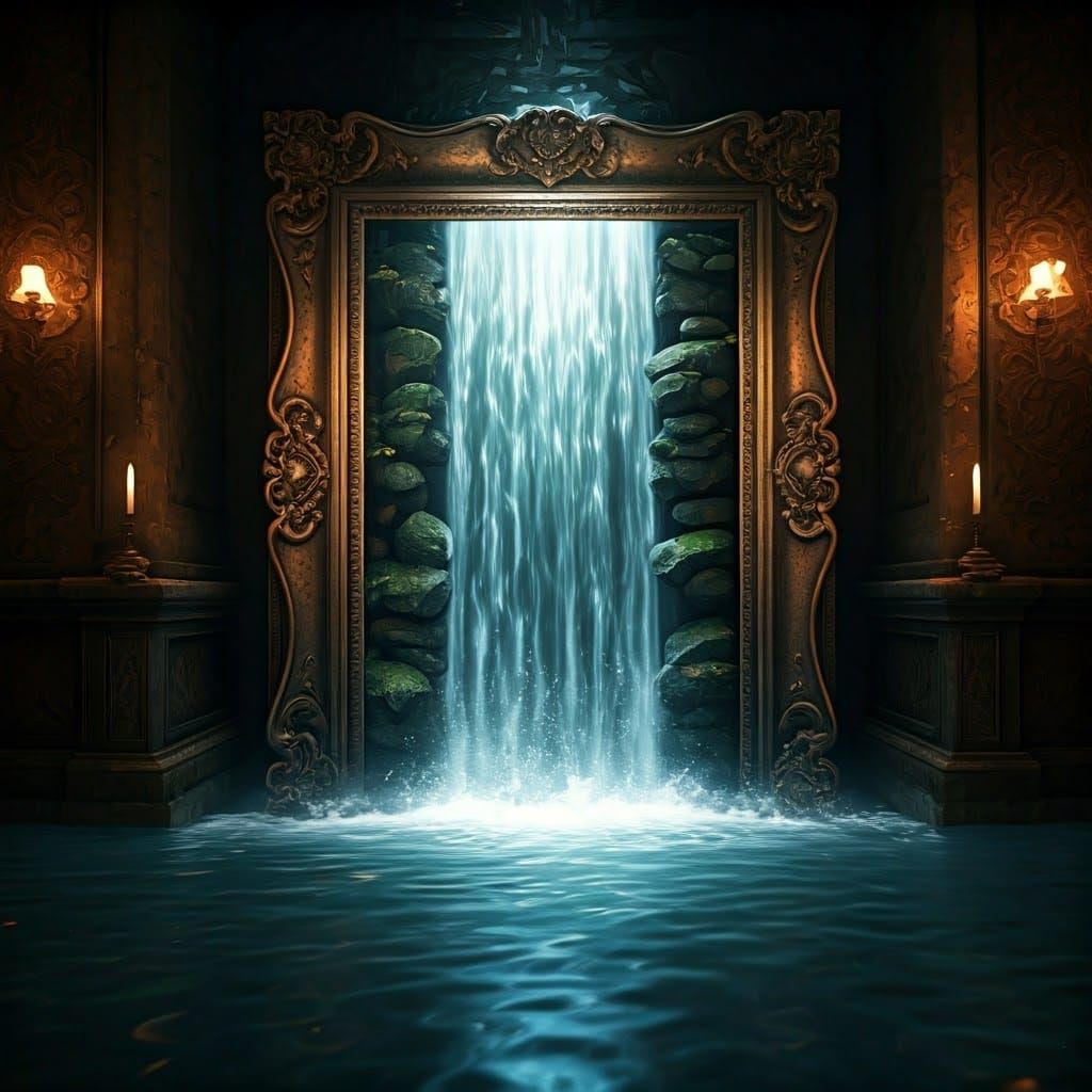 Waterfall Cascading from Picture Frame, Fantasy Concept Art