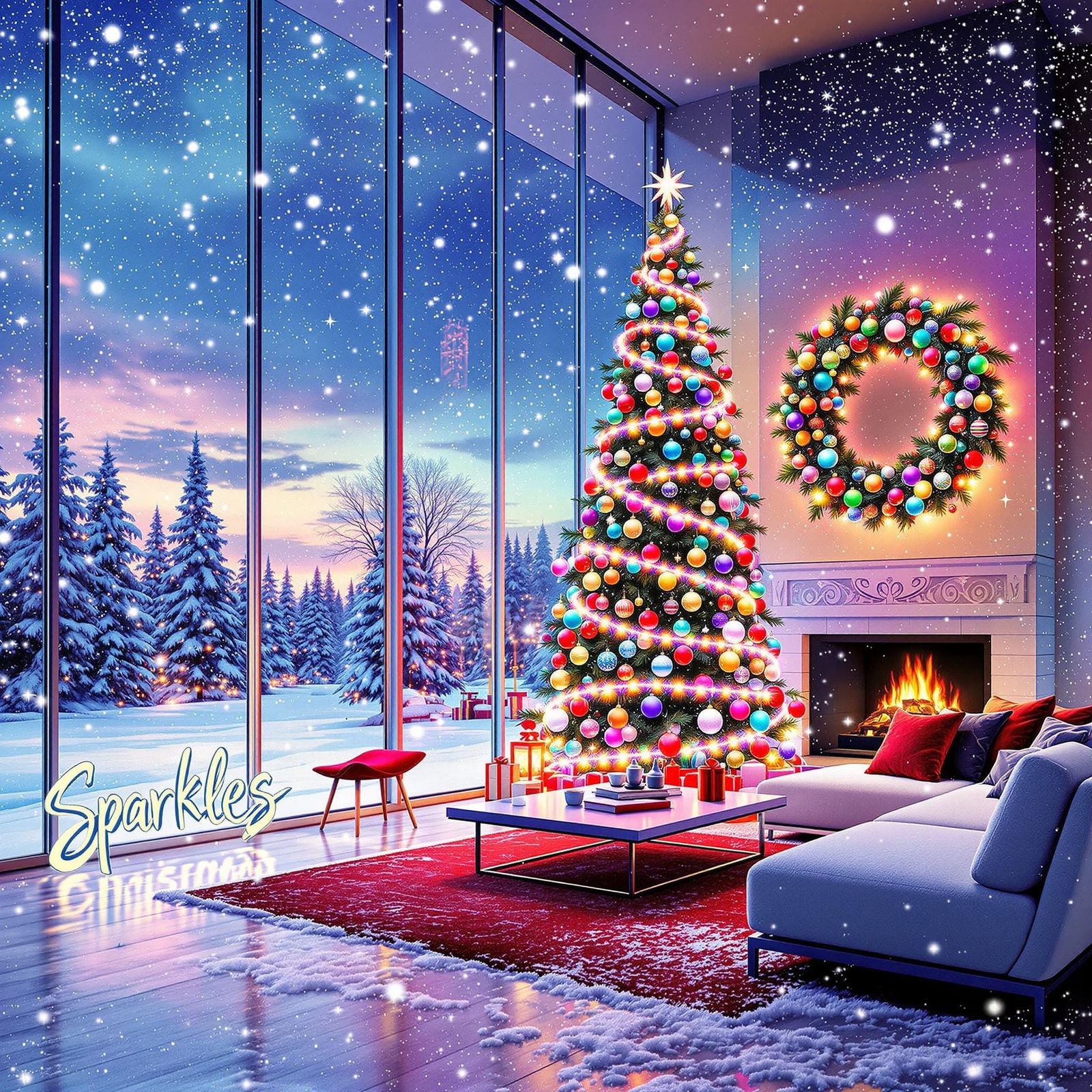 Vibrant Christmas Scene in Dynamic, High-Contrast Style