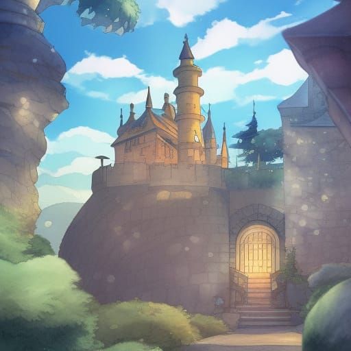 Whimsical Castle with Tophat Watercolor Illustration