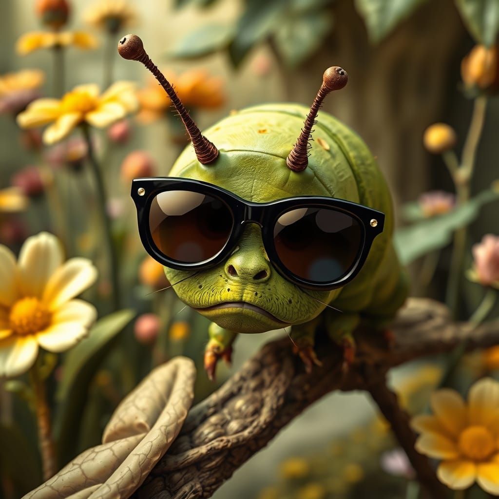 Whimsical Caterpillar in Sunglasses: 3D Art