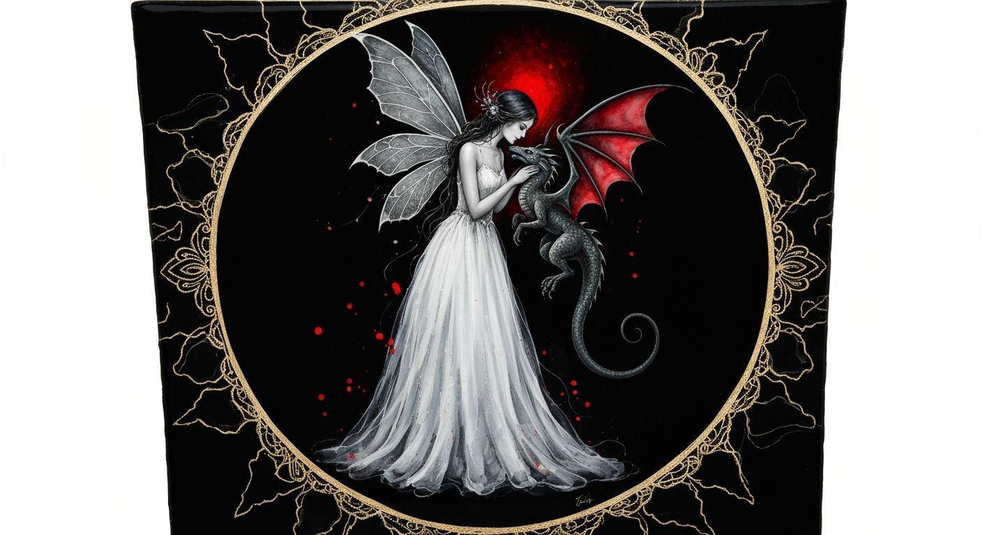 Fairy and Dragon in Abstract Glasswork Style