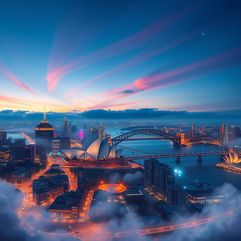 Sydney Skyline at Dusk: Fantasy Concept Art