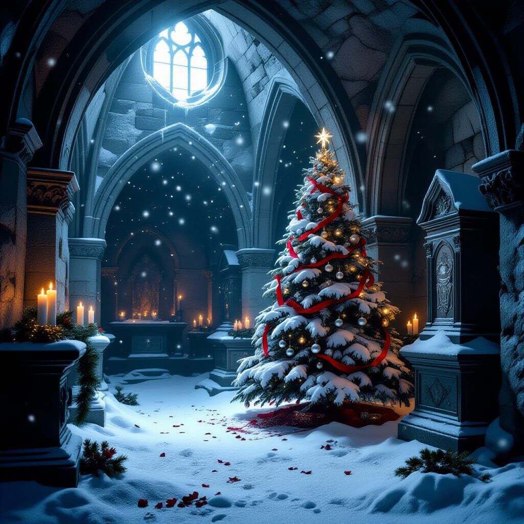 Ancient Gothic Crypt with Festive Ethereal Glow