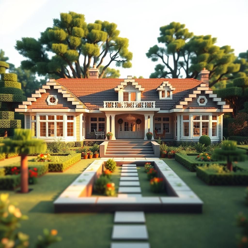 Minecraft Mansion with Expansive Garden: Professional Photog...